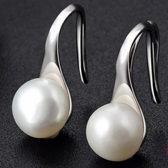 Freshwater White Pearl Sterling Silver Slipper Earrings - Picture 1 of 11